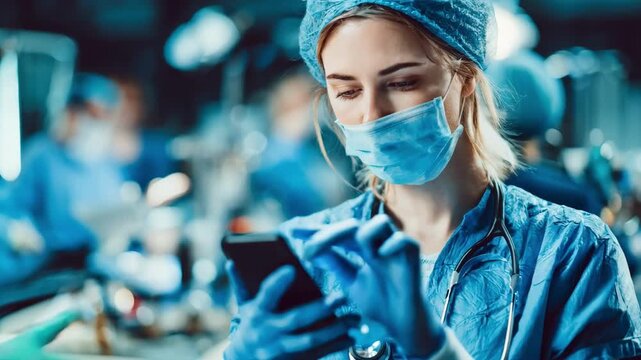 Healthcare team member activating a pager system in a sterile medical facility underscoring efficient communication protocols.