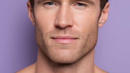 Obraz premium Male close up jawline skin texture soft luminous pastel face natural expression confident look