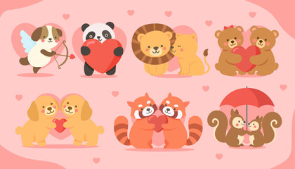 Obraz premium Adorable Valentine Day Animals Love Couple Vector Collection