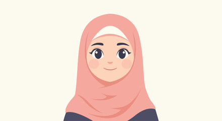 Flat Style Detailed Muslim Woman Character Wearing Hijab Illustration