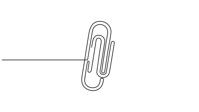 binder clips animation continuous one line drawing, Self drawing line animation paper clip Attach continuous one single line drawn concept video, Minimal linear contour forming attachment symbol. pro.