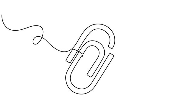 binder clips animation continuous one line drawing, Self drawing line animation paper clip Attach continuous one single line drawn concept video, Minimal linear contour forming attachment symbol. pro.