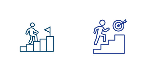 Fototapeta premium Two icons of people climbing steps with goals isolated on transparent background