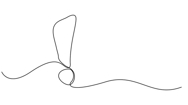 -Vector illustration of an exclamation mark continuous one line drawing animation video, Exclamation mark one line art  animation, hand drawn admiration sign, idea continuous contour motion. Query pro