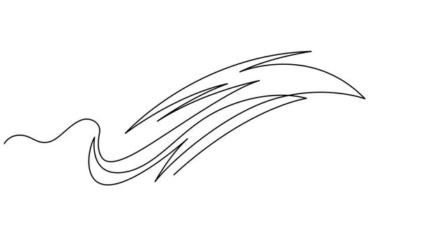 swoosh animation continuous one line drawing, Baseball swoosh decorative calligraphic tail element. Underline retro swoop wave line for athletic shirt. Hand drawn curly swishes, swash, twiddle. Vector