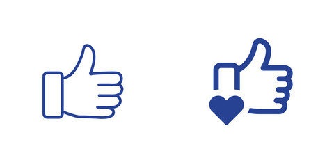 Obraz premium Two thumbs up icons with heart, isolated on transparent background