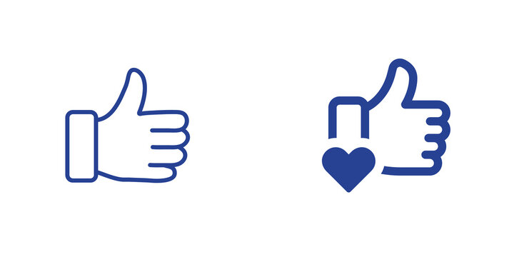 Two thumbs up icons with heart, isolated on transparent background