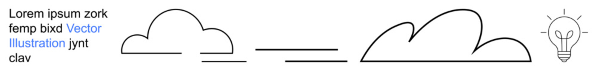 Innovation, creativity, brainstorming, transformation, ideas, simplicity. Minimal thin-line clouds transitioning to a light bulb. Innovation and creativity concept for brainstorming and new ideas