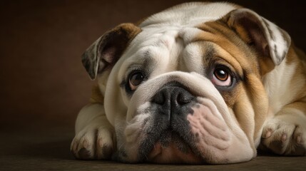 Obraz premium Adorable brown english bulldog with expressive eyes