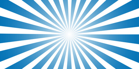 A retro blue sunburst background features radial vector rays and a grunge texture design, creating a vintage starburst pattern with light blue stripes and sunbeam lines for an artistic wallpaper