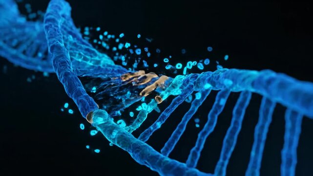 Animated 3D DNA Double Helix Unwinding During Replication with Golden Replication Fork