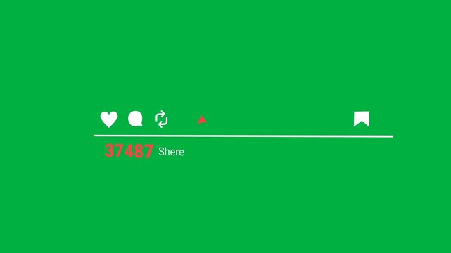 Share Counting Social Media Animation with Flying Paper Plane on Green Screen