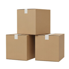 Three large cardboard boxes stacked together in a triangular formation against a white background.