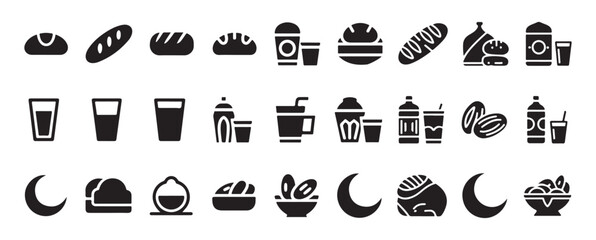 Fast food and cafe drink icon set, burger and coffee silhouettes. vector illustration eps 10