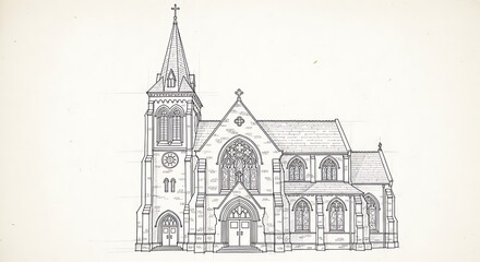 Fototapeta premium Detailed Gothic Church Building with Steeple and Arched Windows