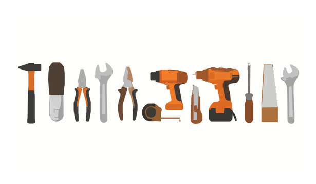 Orange handyman tools vector banner set with rubber and steel repair equipment isolated on white background