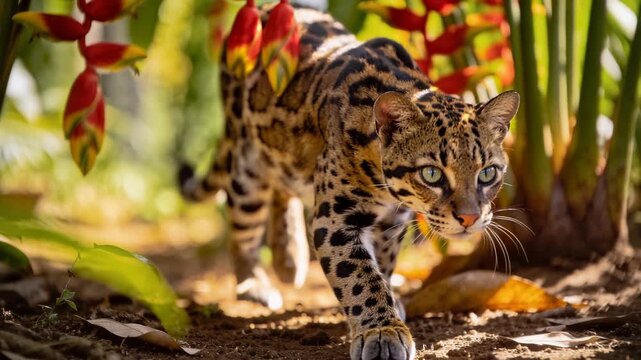 Maracaja wild cat walking in the jungle