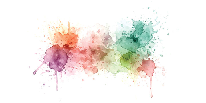 Abstract watercolor paint splash background with colorful splotches on a white surface