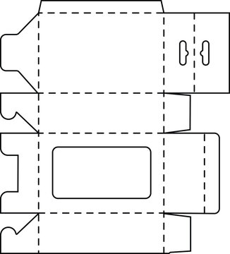 Die cut template for small product packaging box with display window design