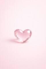 Fototapeta premium Clear Glass Heart on Pastel Pink Background with Copy Space