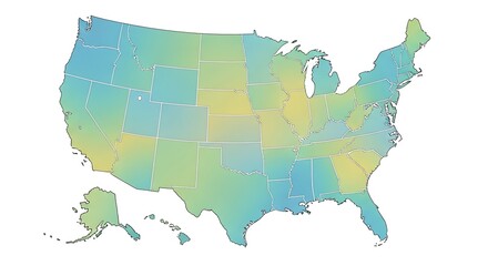 Obraz premium Multicolored Map of United States with State Borders on White Background