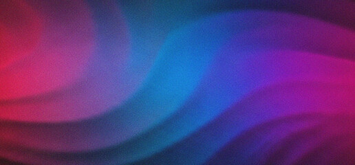 Obraz premium Abstract neon wave background with vibrant purple and blue gradients, soft flowing curves with grainy texture, modern digital art wallpaper for creative web design and social media