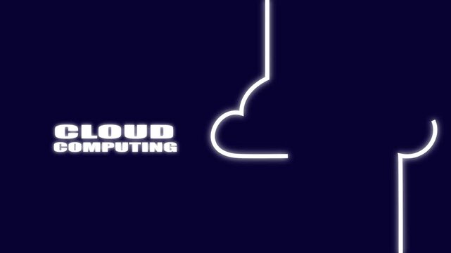 Cloud Computing and Data Exchange Symbol with White Neon Icon on Dark Blue Background