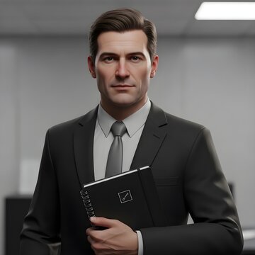 Ultra-Detailed 3D Portrait Of Professional Business Person With Notebook Corporate Concept