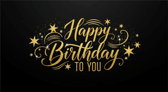 Elegant gold calligraphy for a happy birthday message with stars