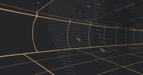 Fototapeta premium Receding stylized 3D tunnel corridor drawing eye toward right, with grid lines and dotted matrix