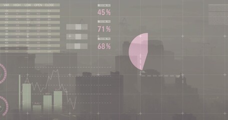 Displaying HUD with skyscraper and crane over downtown haze, showing VAR table and pink pie