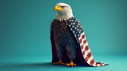 Naklejka premium Majestic Bald Eagle with American Flag Backdrop