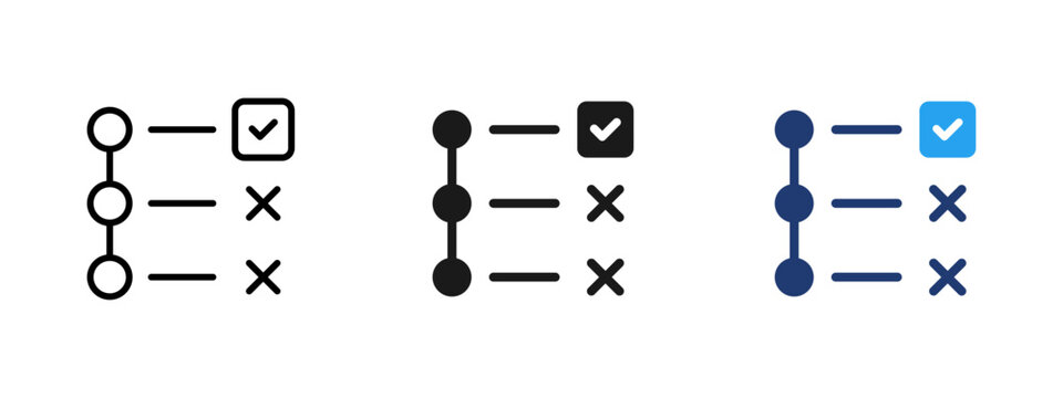 Task checklist icon with check and cross marks showing completed and pending tasks. Suitable for to do lists, workflow control, task management, planning, productivity systems and business processes.