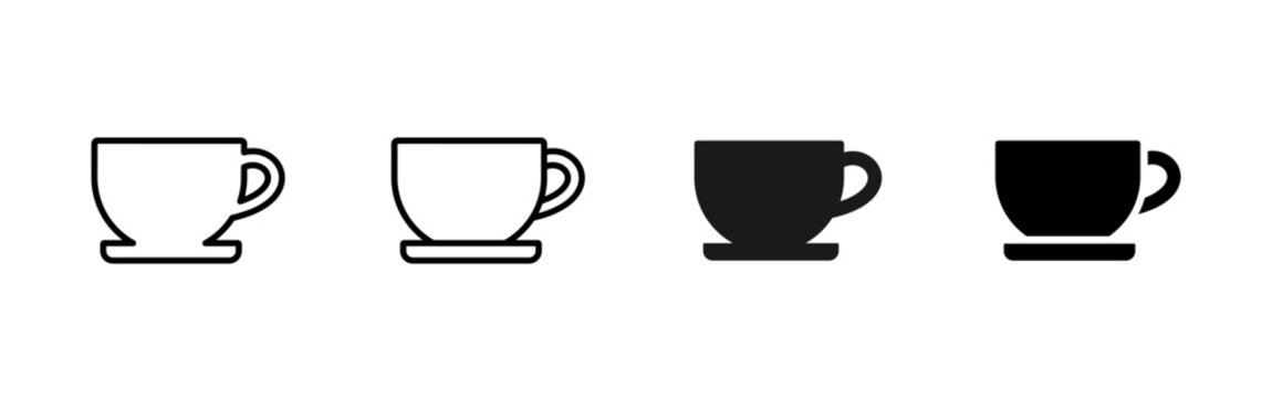 Coffee cup icon in outline and solid styles. Suitable for cafe and restaurant menus, coffee shops, beverage apps, breakfast concepts, kitchen interfaces, food services, and modern UI design.
