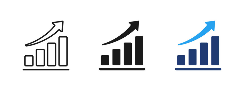 Rising bar chart icon showing business growth and positive trend. Analytics and statistics illustration for finance reports, revenue increase, profit growth, market performance, forecasting.