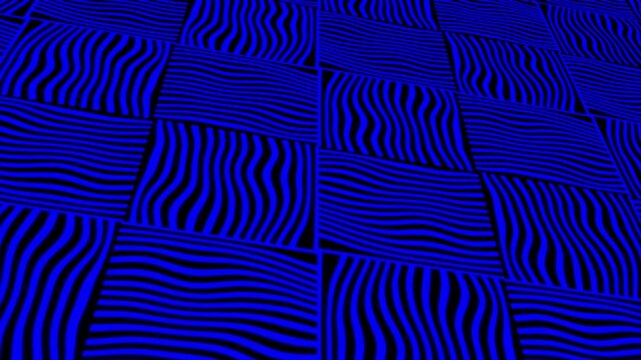 Abstract blue and black wavy lines pattern, hypnotic geometric optical illusion background
