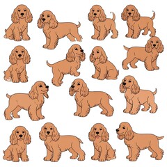 Fototapeta premium Cocker Spaniel Puppy Collection - Adorable Canine Companions in Various Poses.
