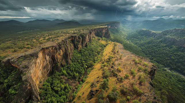 AI generator images of Sandstone escalators or plateaus in tropical regions,earthquake fault lines such as the Sagaing Fault (Myanmar) ,San Andreas Fault (USA). Sandstone escarpments are plateaus 