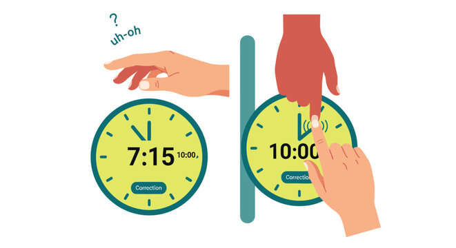 Fixing Scheduling Errors: Time Correction Concept with Hands Adjusting a Clock Face