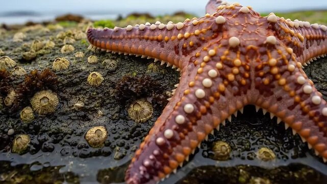 Starfish on rocky tidal pool by the sea