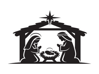 Minimalist nativity scene silhouette vector