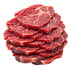 Obraz premium Thinly sliced raw beef stacked layers front view isolated on a transparent background meat