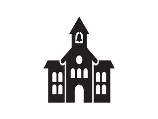 Minimalist black and white school building icon