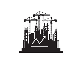 Industrial growth vector illustration with construction cranes and skyline