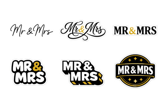 Variety of mr and mrs logos with diverse typography and styles
