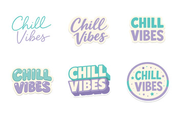 Chill vibes sticker set with pastel colors and playful fonts