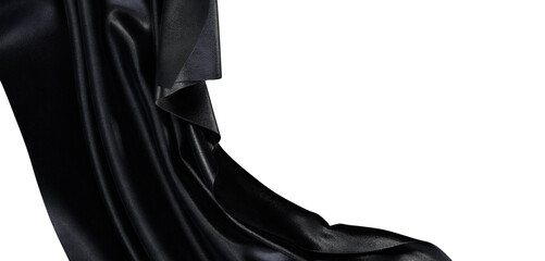 Naklejka premium Close up of black shimmering fabric, perfect for texture or fashion backgrounds. Clean white backdrop with flowing mater