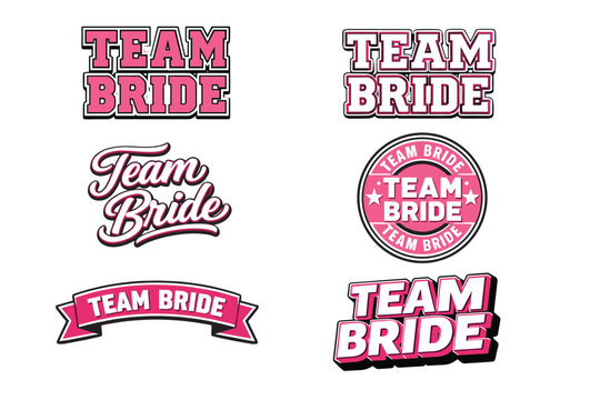 Team bride logos in various pink and white designs for bridal celebrations