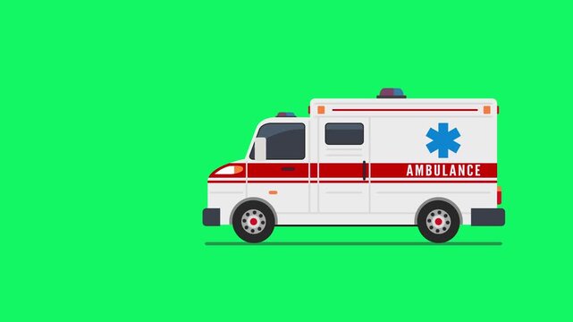 ambulance car 2d animation emergency medical service   on green screen video footage