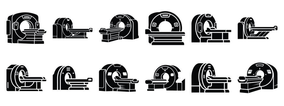 Minimalist black silhouette icon set of a ct scan machine . simple black flat vector style for medical and fitness icons concept.